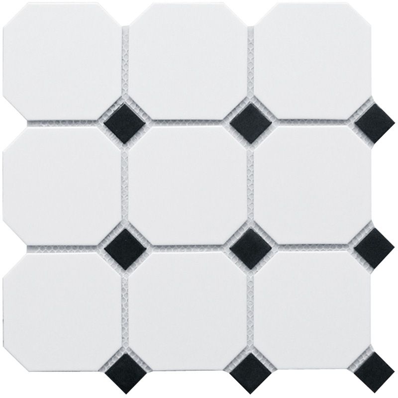 Мозаика octagon big white/black matt 30x30