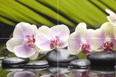 Керамическая плитка азалия панно орхидея фисташковый 50x70