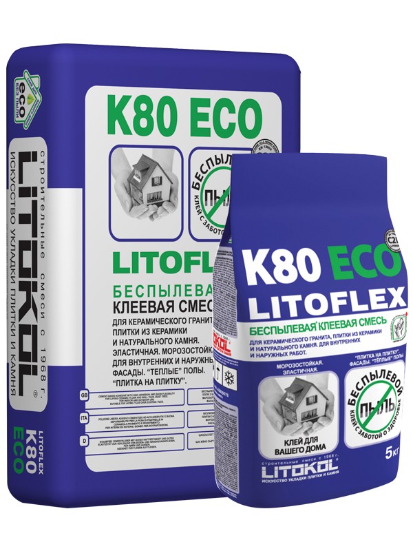 Беспылевая клеевая смесь LITOFLEX K80 ECO