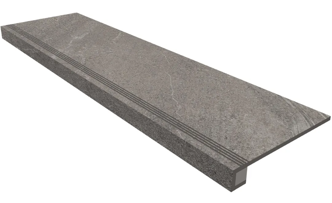 Ступени Комплект estima gb02 gabbro grey (Ступень 33x120 непол. прямоугол. бортик с насечками + Подступенок 14,5x120) 33x120
