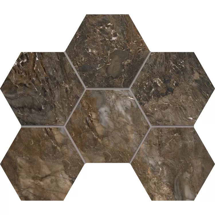 Мозаика estima br04 bernini hexagon dark brown коричневый неполированный 25x28.5