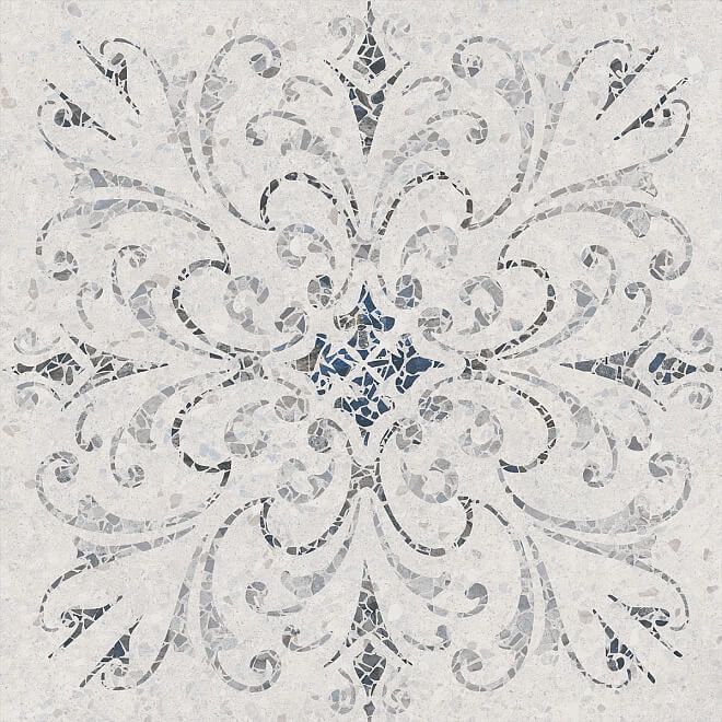 Керамогранит терраццо серый светлый декорированный обрезной 60x60