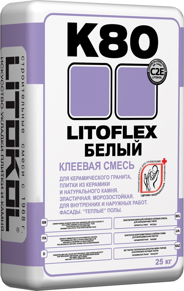 Белая эластичная клеевая смесь LITOFLEX К80 БЕЛЫЙ